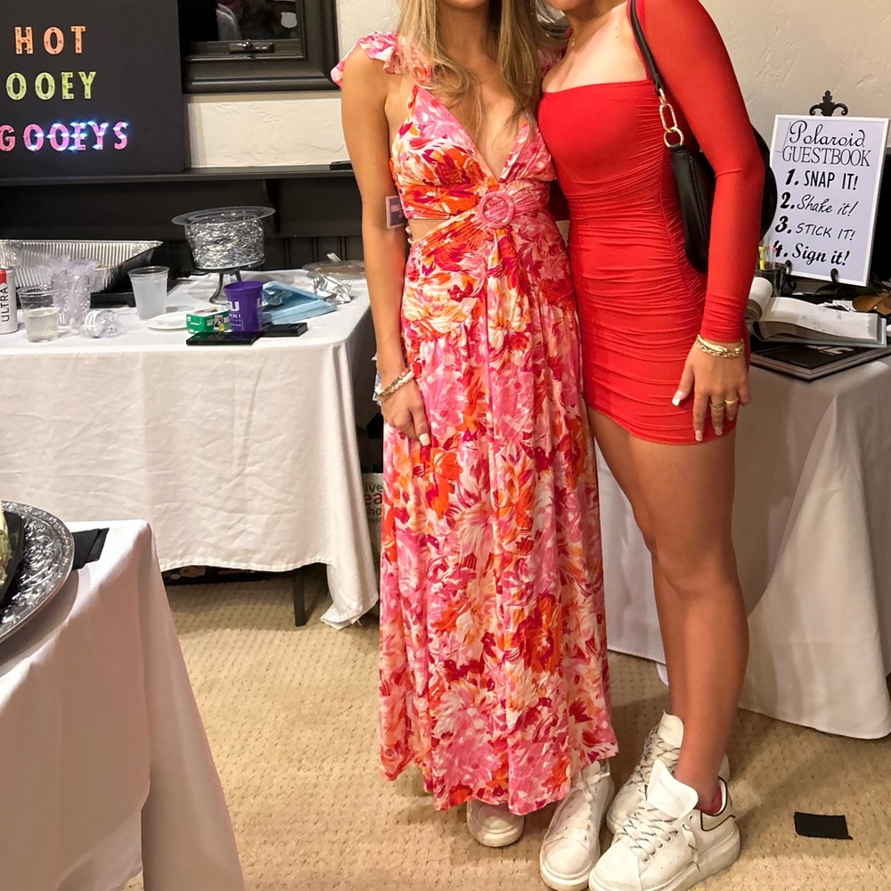 Pink and orange floral maxi dress